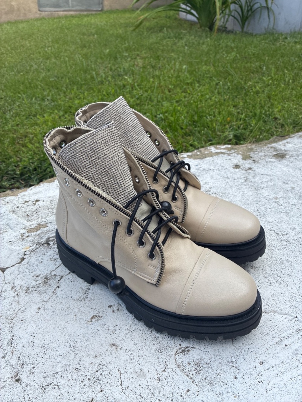 Michele Lopriore Milano Strass Combat Boots Edgy NWOT size 39/US 8